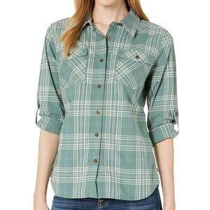 NWT Carhartt Women's Green Checkered Button Down Lightweight Shirt